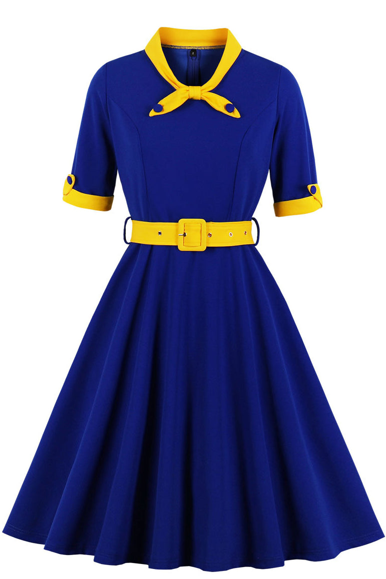 blue dress yellow belt Blu/Yellow Belt Dress – Sole Salvation LLC main image 1