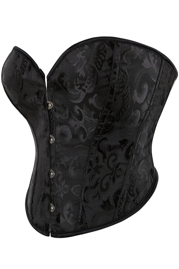 Black Strapless Lace-Up Jacquard Bustier Corset Top