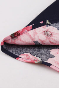 Navy Blue A-line Silp Vintage Dress with Pink Floral