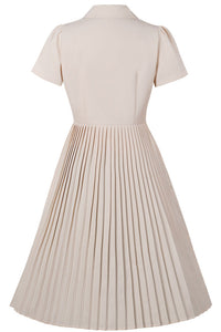 Apricot Lapel Short Sleeves A-line Vintage Dress
