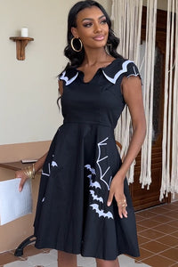 Halloween Black A-line Bat Print Vintage Dress – Dreamdressy Halloween Black A-line Bat Print Vintage Dress – Dreamdressy