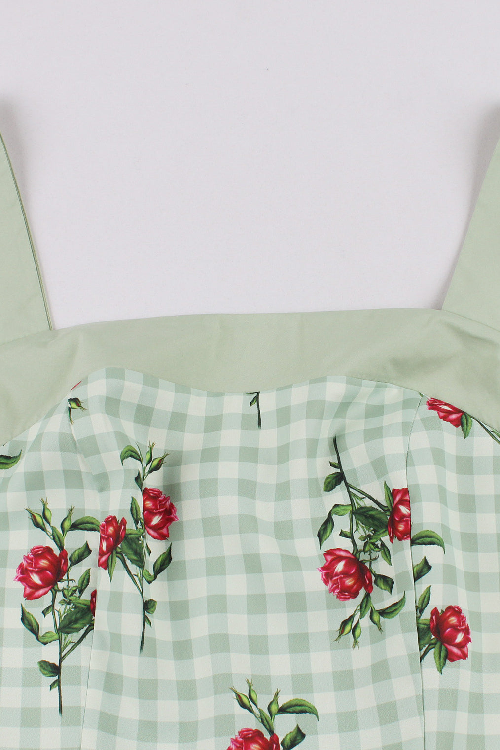Green Plaid Floral Prints A-line Vintage Dress