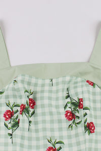 Green Plaid Floral Prints A-line Vintage Dress
