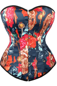 Black Skull Prints Strapless Lace-Up Bustier Corset Top
