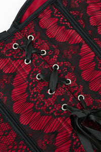 Wine Red Lace-Up Strapless Lace Bustier Corset Top