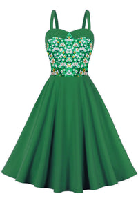 Green Floral Top A-line Slip Vintage Dress