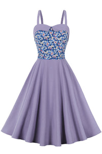 Lavender Floral Top A-line Slip Vintage Dress