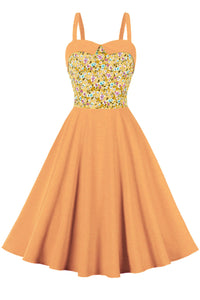 Yelllow Floral Top A-line Slip Vintage Dress