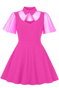 Rose Pink Flaunt Sleeves Short Collar A-line Vintage Dress