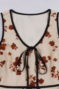Apricot A-line Floral Sleeveless Vintage Dress