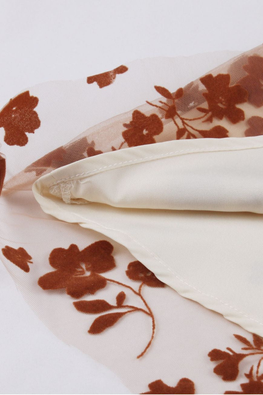 Apricot A-line Floral Sleeveless Vintage Dress