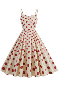 Herbene Apricot Straps Dress with Red Dot