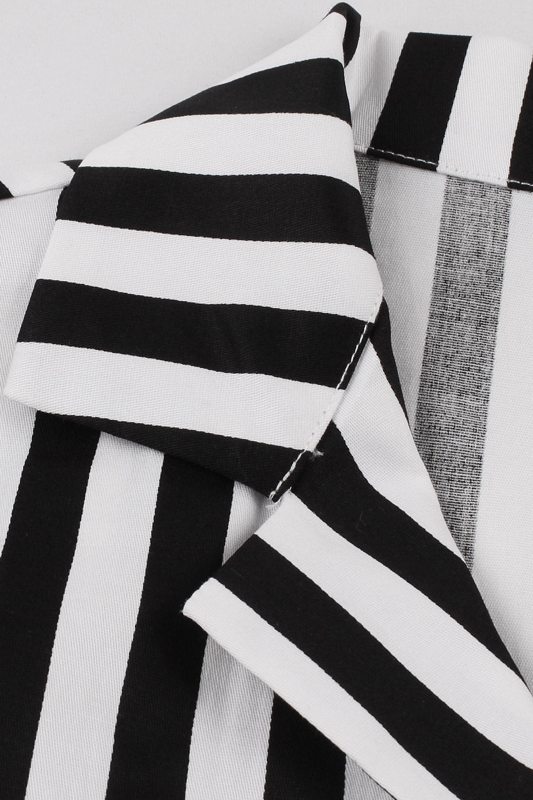 Black and White Stripes Lapel Short Sleeves Vintage Dress