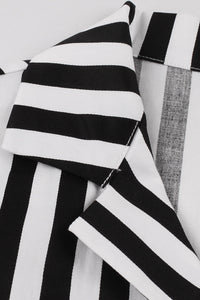 Black and White Stripes Lapel Short Sleeves Vintage Dress