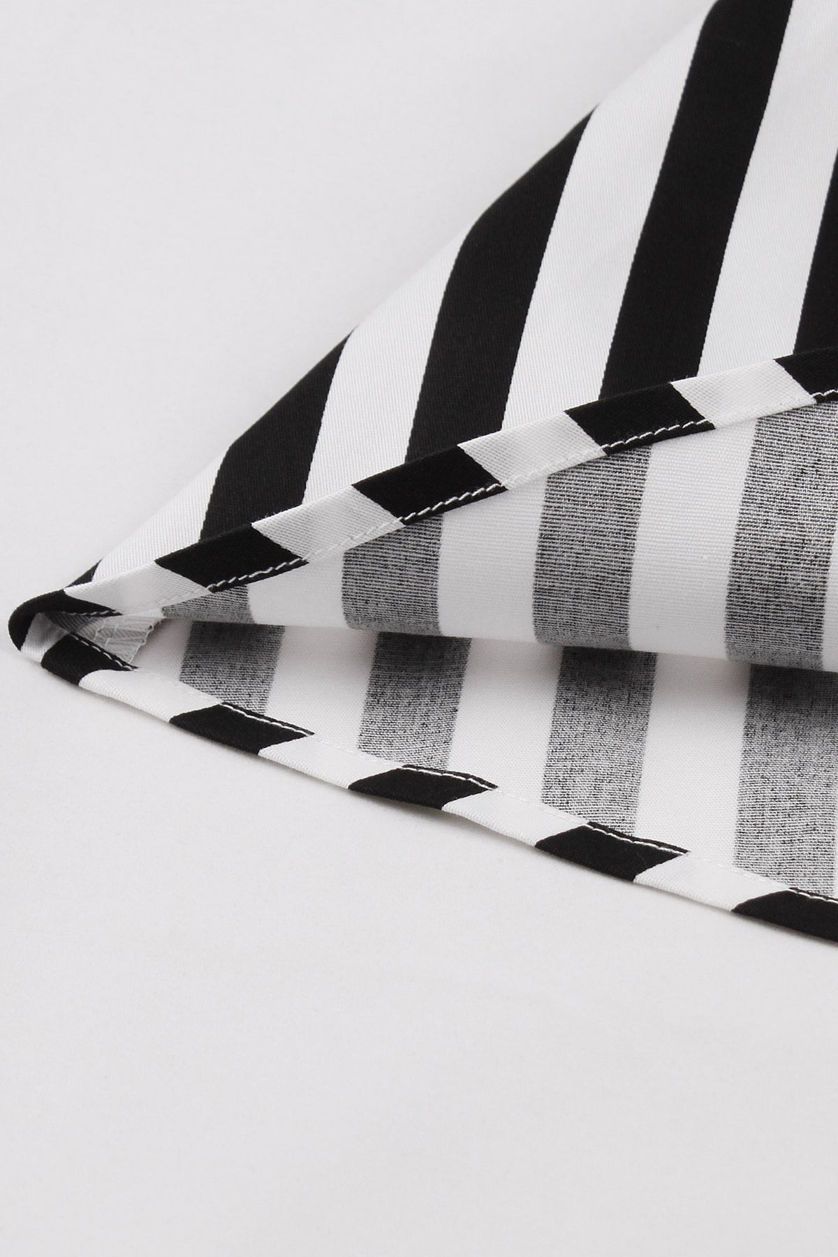 Black and White Stripes Lapel Short Sleeves Vintage Dress