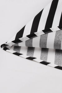 Black and White Stripes Lapel Short Sleeves Vintage Dress