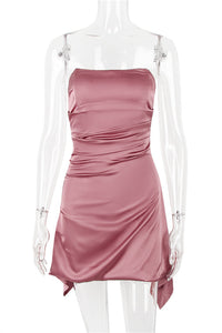 Strapless Aqua Irregular Hem Short Dress