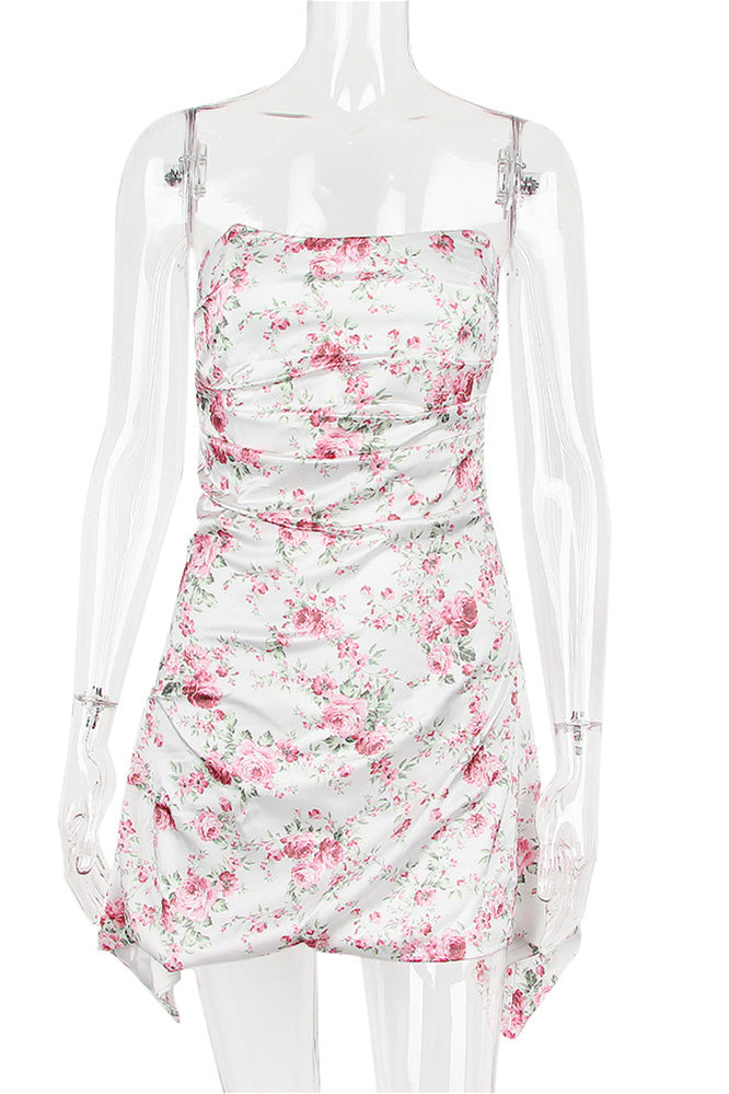 Strapless Aqua Irregular Hem Short Dress