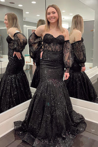 Sweetheart Black Appliques Mermaid Long Formal Dress