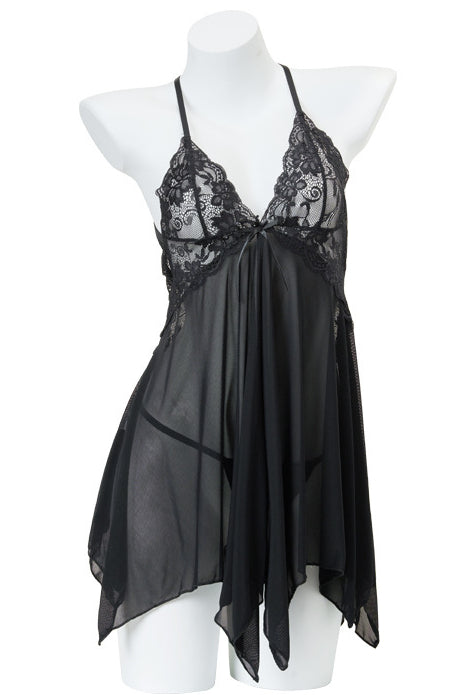 Black Tulle Deep V Neck Straps Lingerie