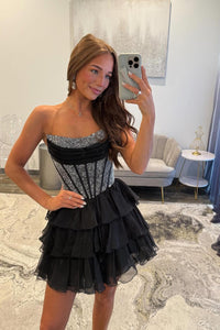 Beaded Yellow Corset A-line Short Ruffle Dress