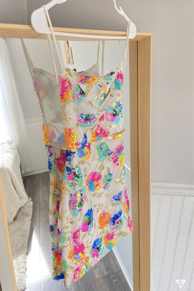 multi colored homecoming dress Short Multicolored Sequin Homecoming Dress
