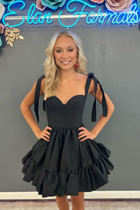 Pink Satin A-line Ruffle Bow Tie Homecoming Dresss