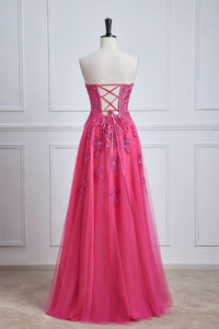 Blue Lace Appliques Tulle A-line Long Formal Dress