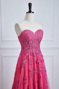 Blue Lace Appliques Tulle A-line Long Formal Dress
