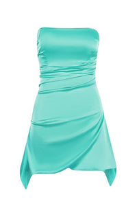 Strapless Aqua Irregular Hem Short Dress
