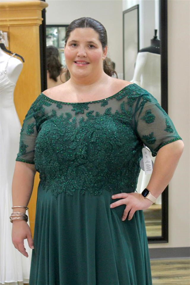 Hunter Green Illusion Neck Appliques Chiffon Long Mother of Bride Dress