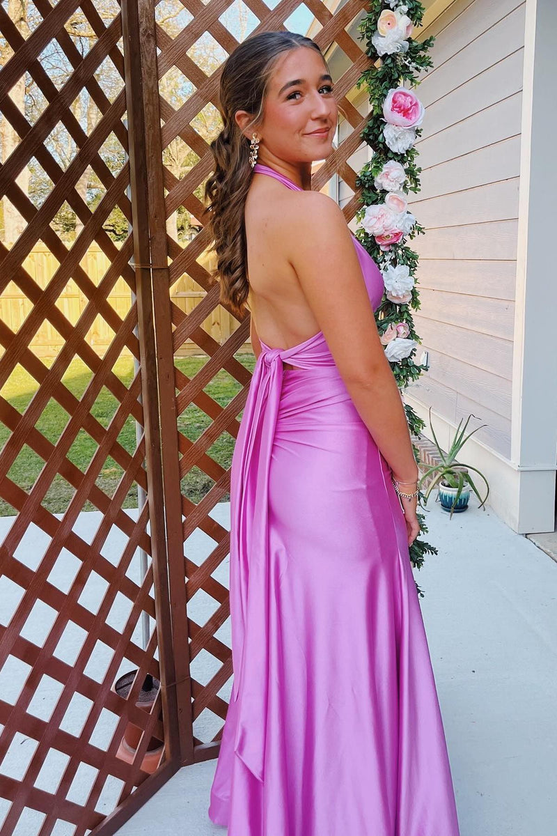 Halter Pink Fitted Long Formal Dress – Dreamdressy