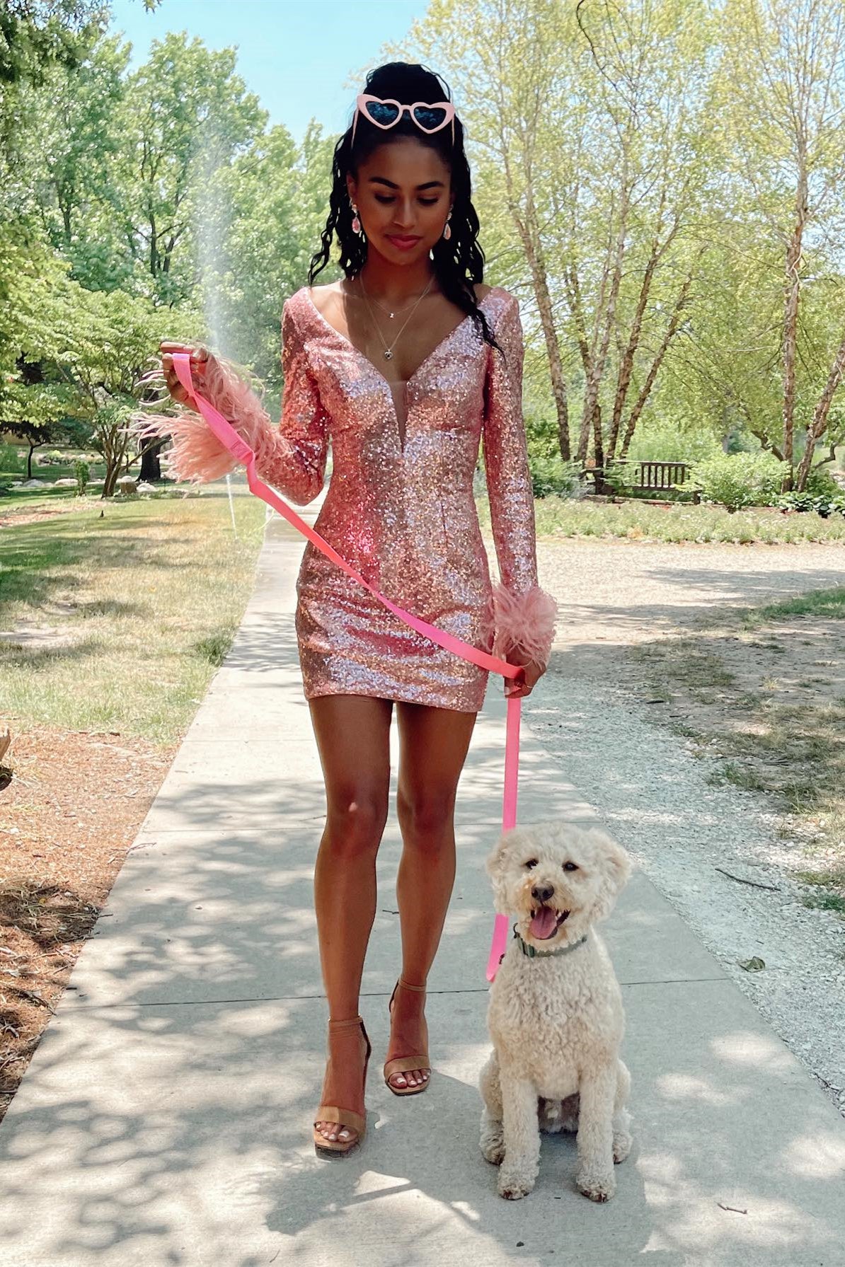 Fuchsia Sequins Sheath Deep V Neck Long Sleeves Homecoming Dress with – Dreamdressy
