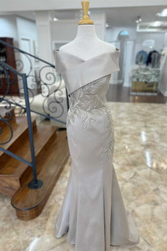 Grey Portrait Appliques Mermaid Long Mother of Bride Dress