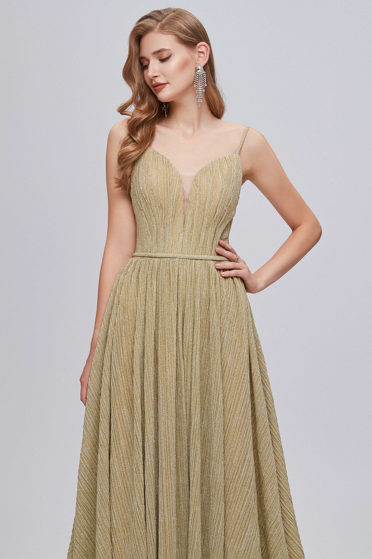 Glamorous V-Neck Backless A-Line Long Formal Dress