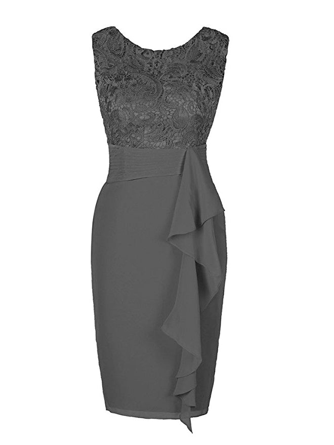 grey mother of the bride dresses knee length Ondine Elegant Sheath Scoop Short Sleeves Knee-Length Chiffon Mother o   Cathnina