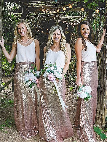Two Piece Rose Gold Sequins Mermaid Long Bridesmaid Dress – Dreamdressy