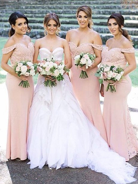 Elegant Off Shoulder Mermaid Blush Pink Long Bridesmaid Dress Dreamdressy Elegant Off Shoulder Mermaid Blush Pink Long Bridesmaid Dress Dreamdressy