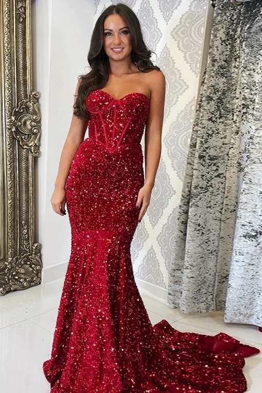Red Sequin Corset-Top Mermaid Long Prom Gown Red Sequin Corset-Top Mermaid Long Prom Gown