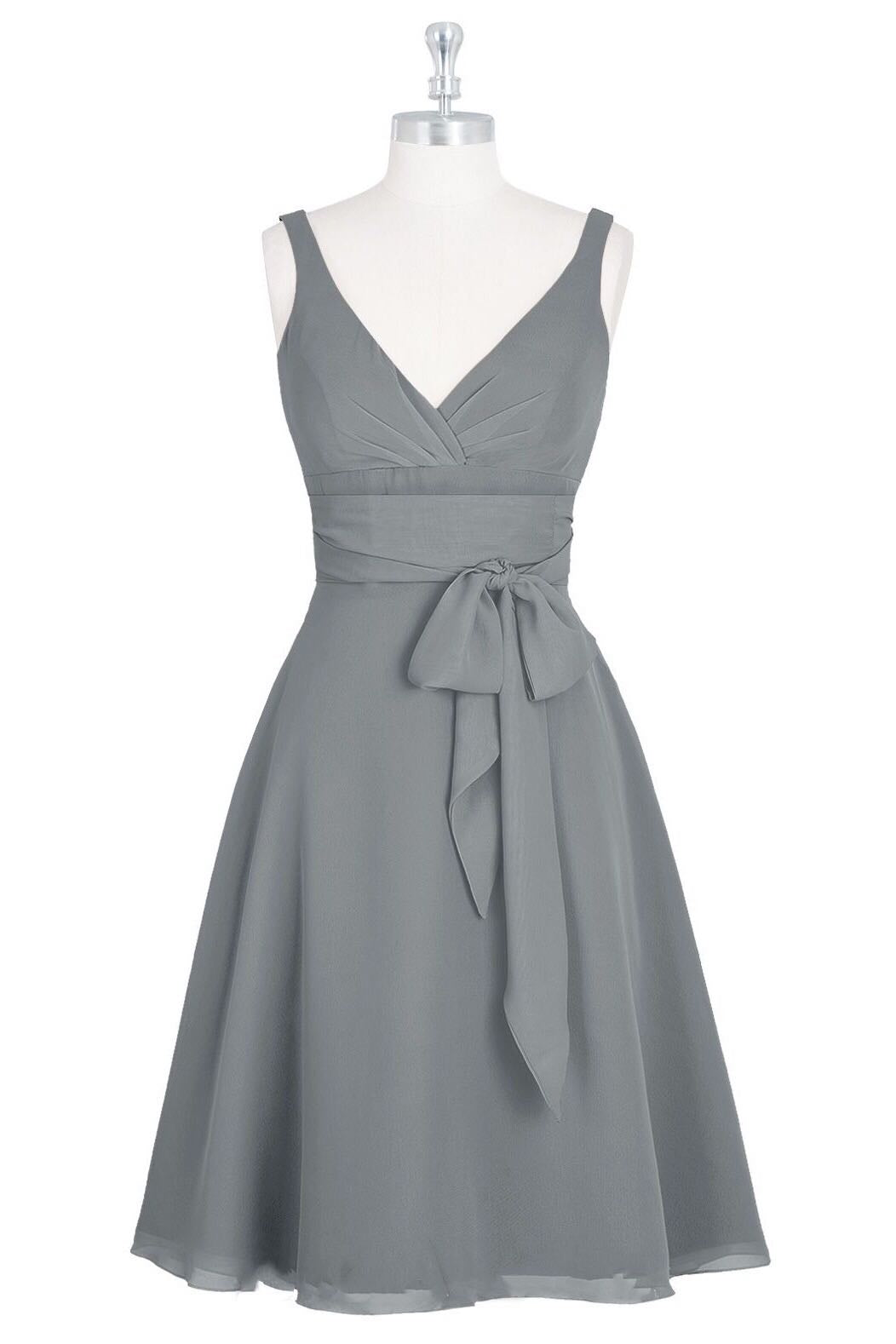Grey Chiffon V-Neck Tie Front A-Line Short Bridesmaid Dress Grey Chiffon V-Neck Tie Front A-Line Short Bridesmaid Dress
