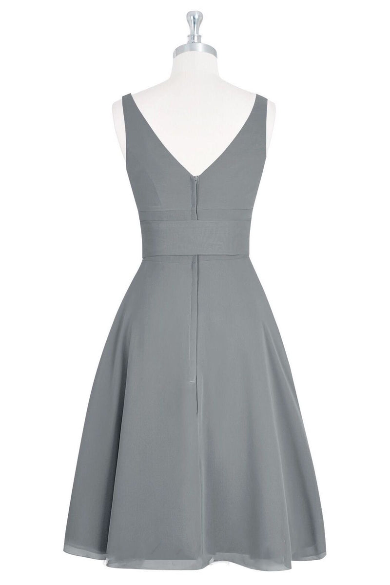 Grey Chiffon V-Neck Tie Front A-Line Short Bridesmaid Dress – Dreamdressy