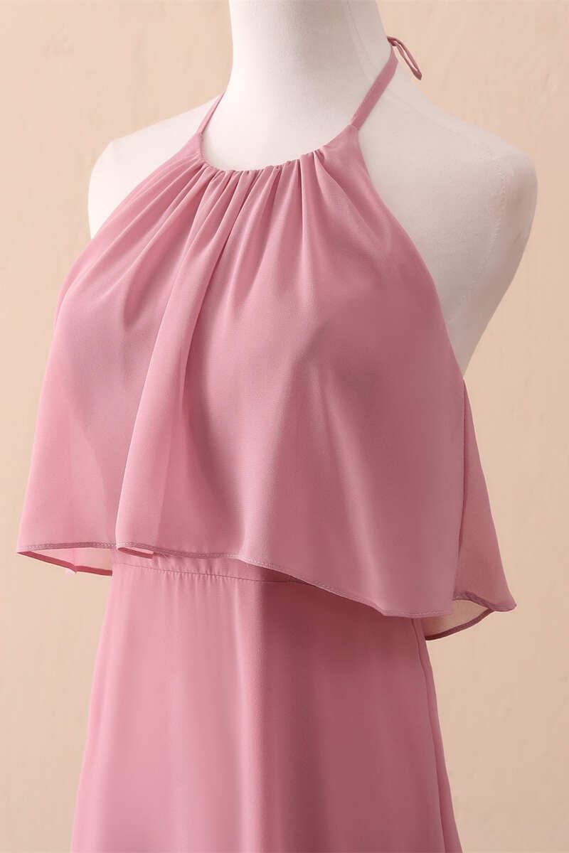 Ruffles Halter A-Line Long Bridesmaid Dress