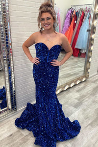 Fuchsia Sequin Sweetheart Mermaid Long Prom Dress with Slit