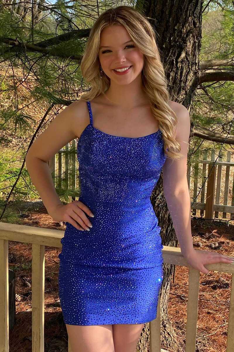 Royal Blue Beaded Straps Short Homecoming Dress Dreamdressy Royal Blue Beaded Straps Short Homecoming Dress Dreamdressy