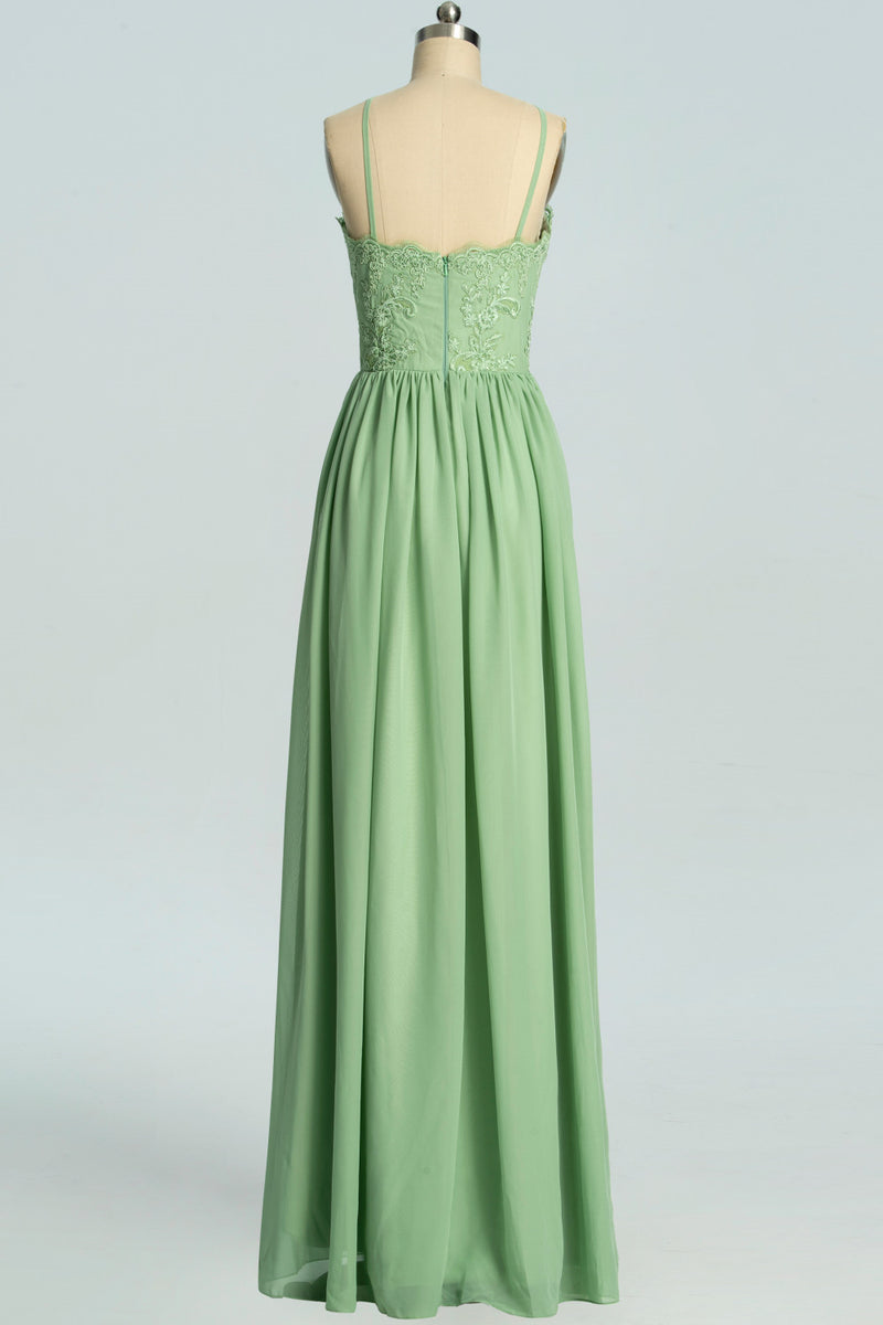 blue dress for baby girl Zapaka Women Dusty Sage Halter Neck Lace and Chiffon A-Line Floor Length Bridesmaid Dress, Dusty Sage / US18W main image 1