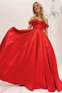Black Beaded Off-the-Shoulder Empire Waist A-Line Prom Dress