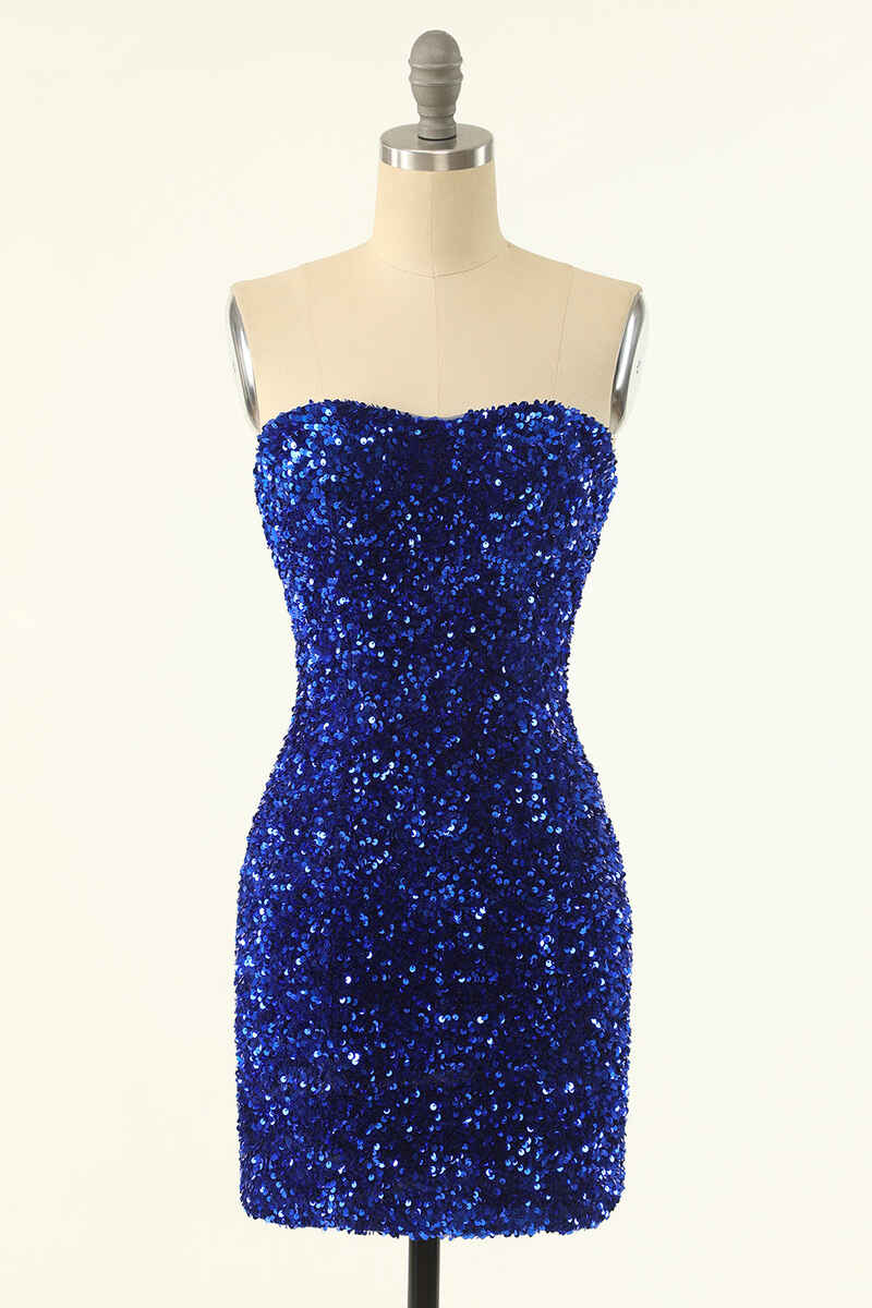 royal blue sequin dress Royal Blue Sequins V Neck Tight Short Homecoming Dresses VL082205 –  Dressmeet main image 1
