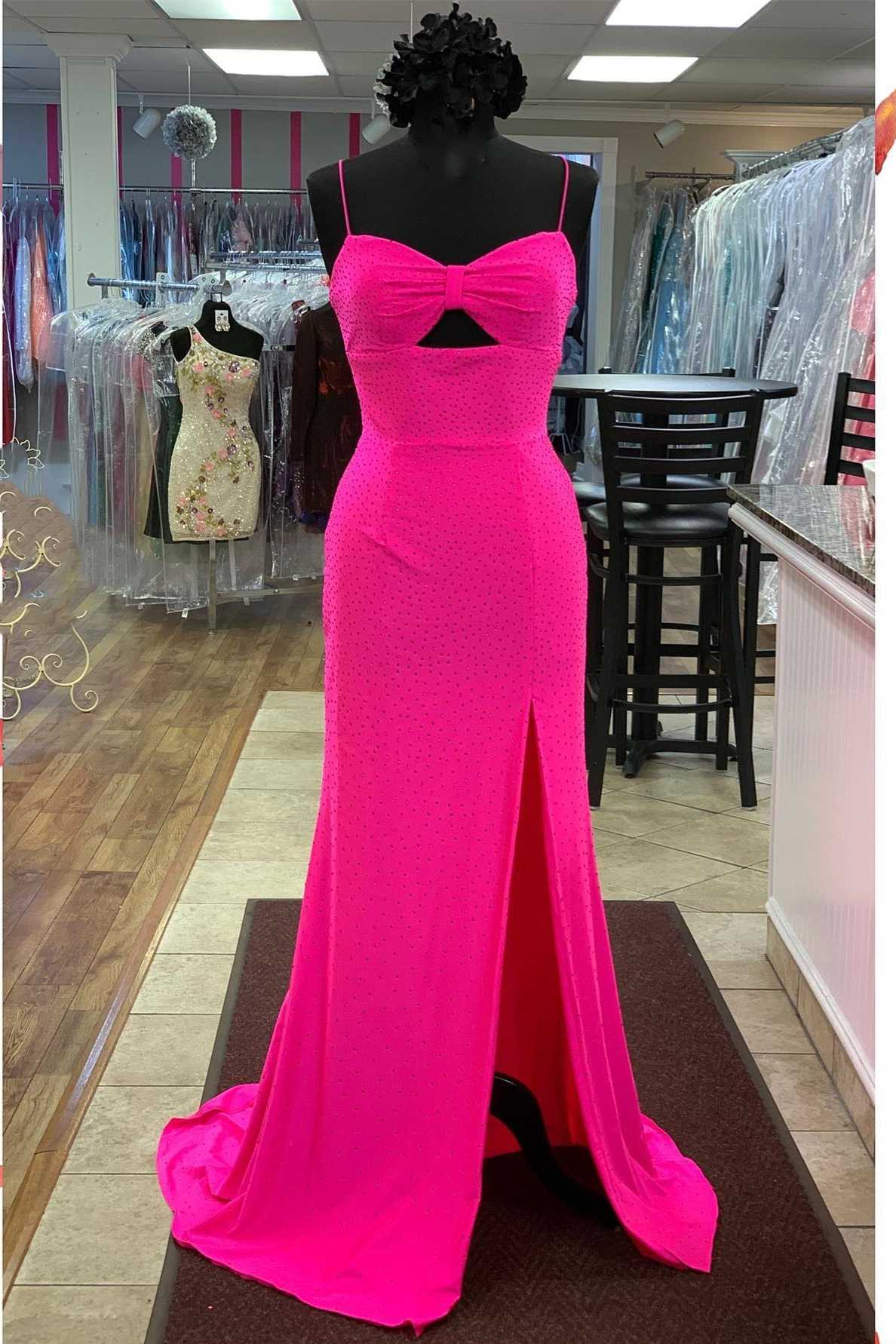 Hot Pink Beaded Keyhole Straps Mermaid Long Formal Dress with Slit –  Dreamdressy