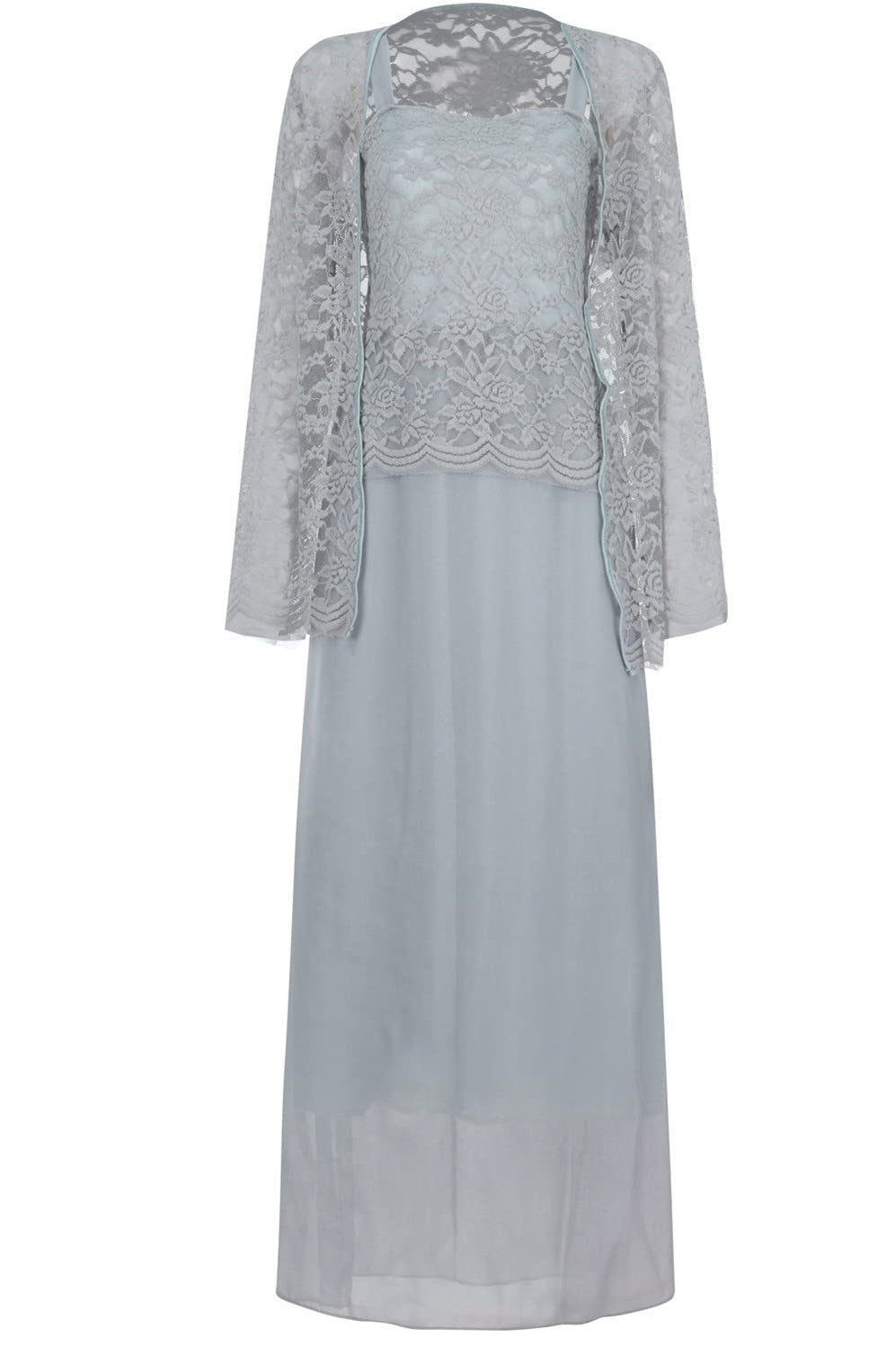 Two-Piece Grey Lace Long Mother of the Bride Dress Dreamdressy Two-Piece Grey Lace Long Mother of the Bride Dress Dreamdressy