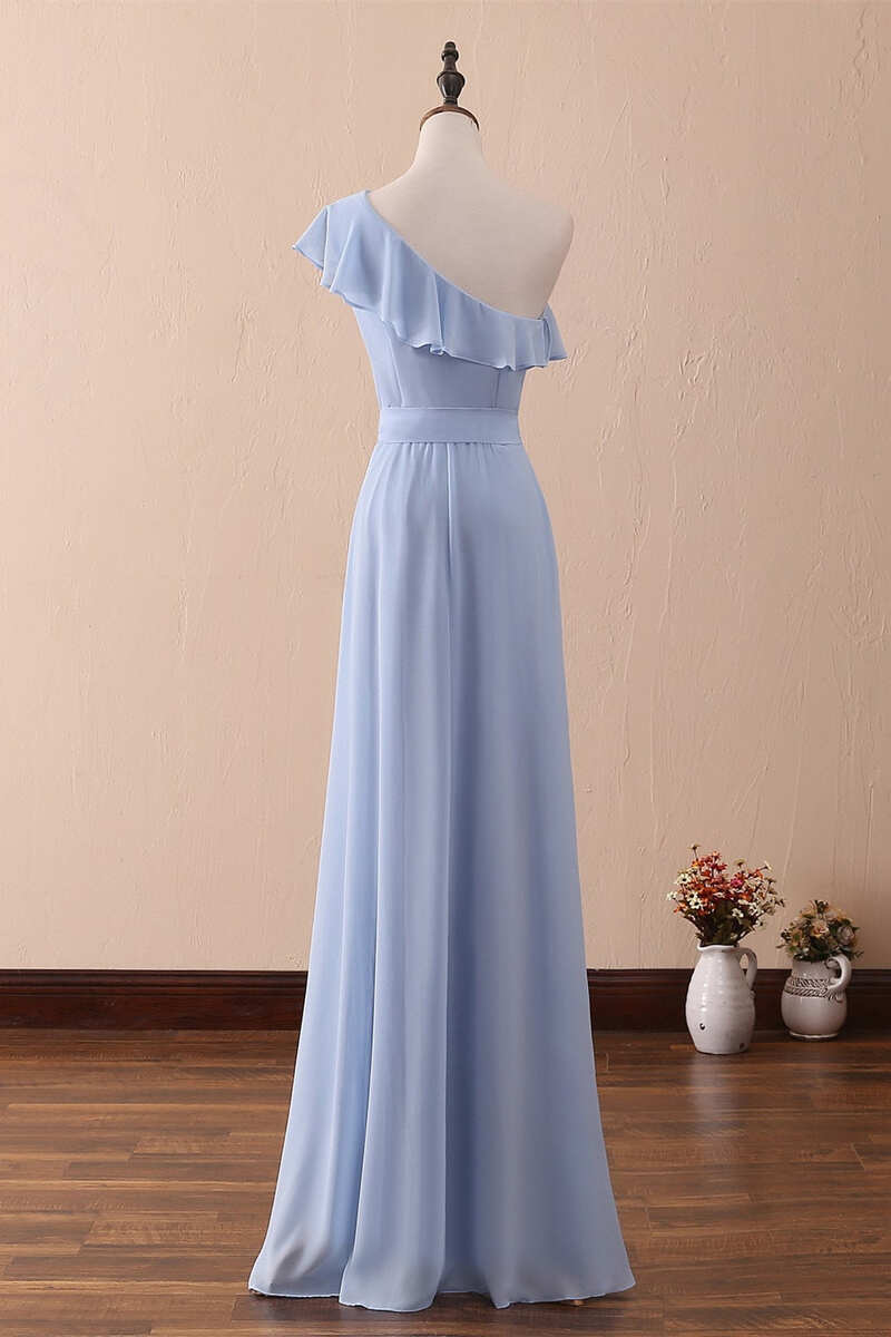 Periwinkle One-Shoulder Ruffled A-Line Long Bridesmaid Dress Periwinkle One-Shoulder Ruffled A-Line Long Bridesmaid Dress